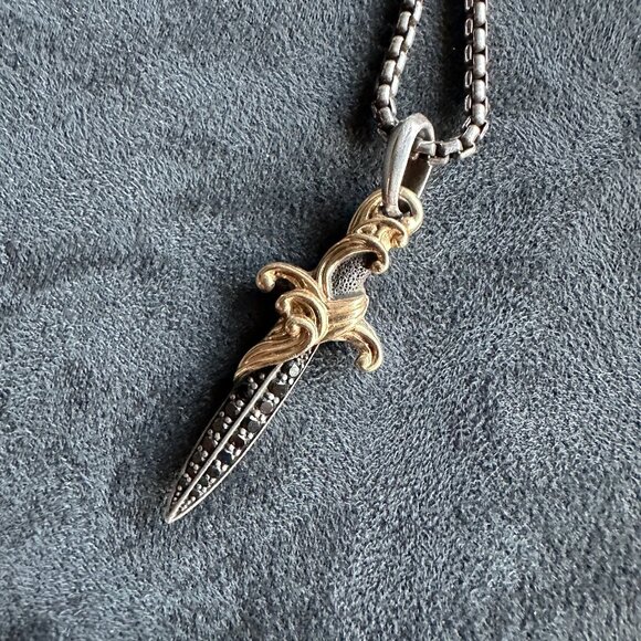 David Yurman Waves Dagger w/ 18K Gold & Black Diamonds Necklace - 2.7mm - 22" - Picture 8 of 16